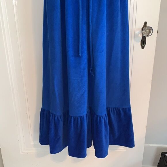 Vtg 60s/70s Lounge Craft royal blue polyester velour zip up robe - Picture 5 of 8